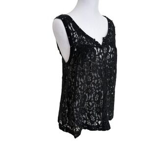 Black Lace Sheer Top Floral Studded Sleeveless Whimsigoth Fairy Womens M Express